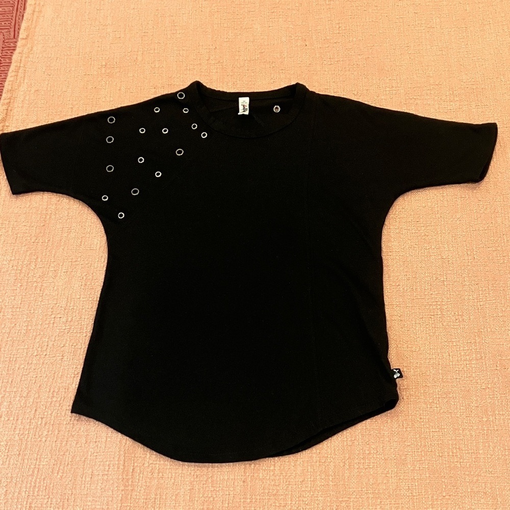 10-12 years foxy jeans girls Black t-shirt with grommet / Eyelet Design